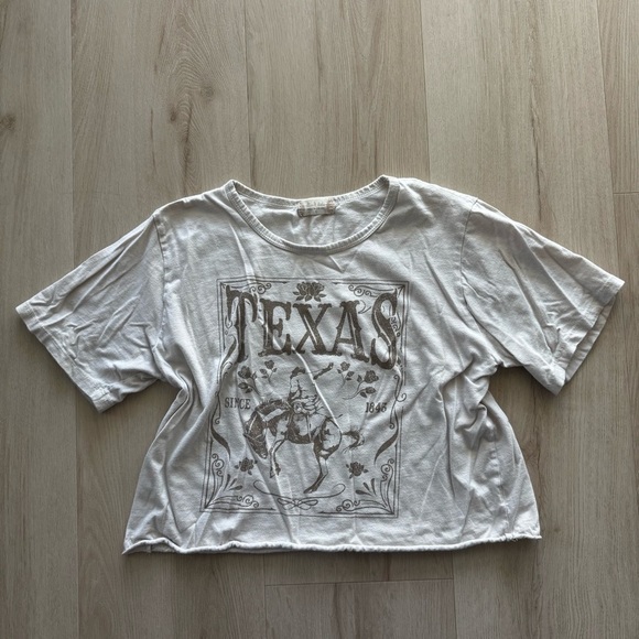Altar'd State Tops - Altar'd State Texas Graphic Crop Tee in beige
